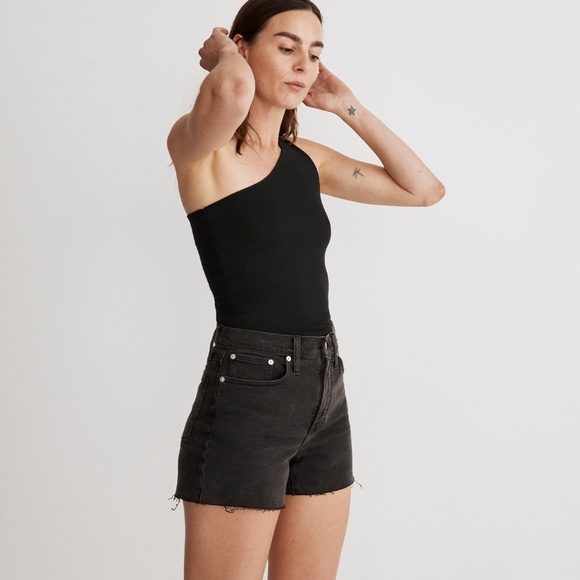 Madewell High Rise Black Denim Shorts Raw Hem | Size 31 - Picture 2 of 7